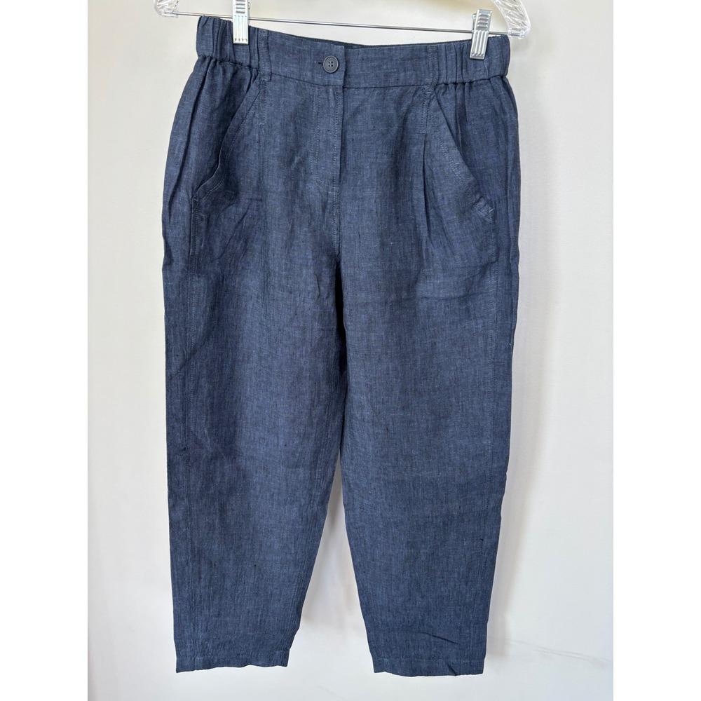Poetry Indigo Navy Linen Trousers US 6 Tapered High Waist Pleated Pants NEW